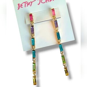 Long drop colorful Czech crystal sparkly studs goldtone sexy baguette earrings